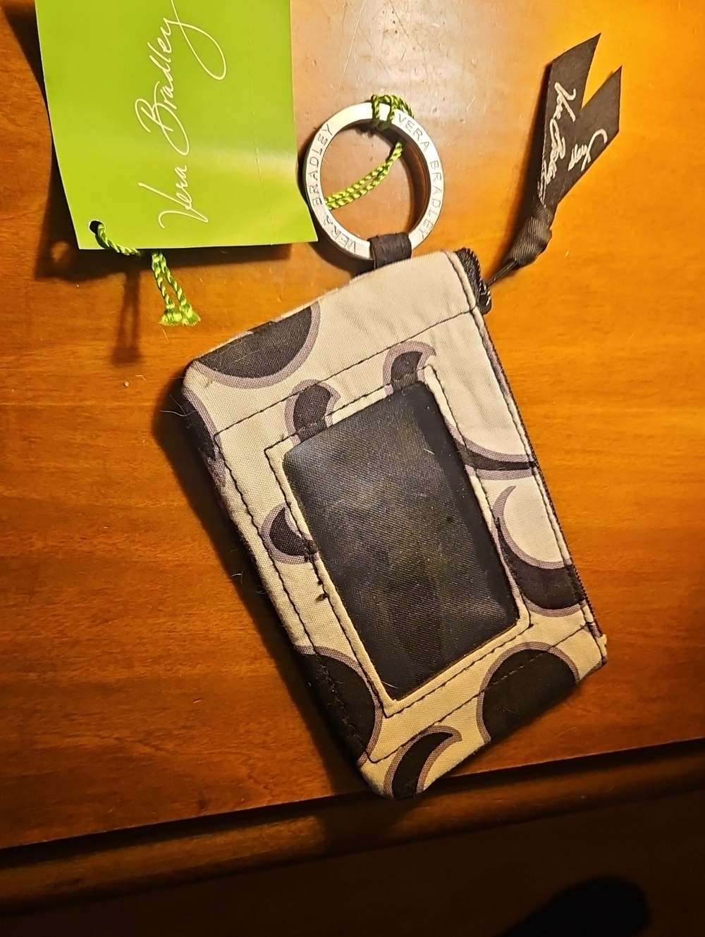 Vera Bradley Neutral Circle Pattern ID Wristlet with Keyring